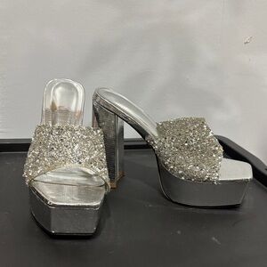 Silver Glitter Platform Heels Size 36
